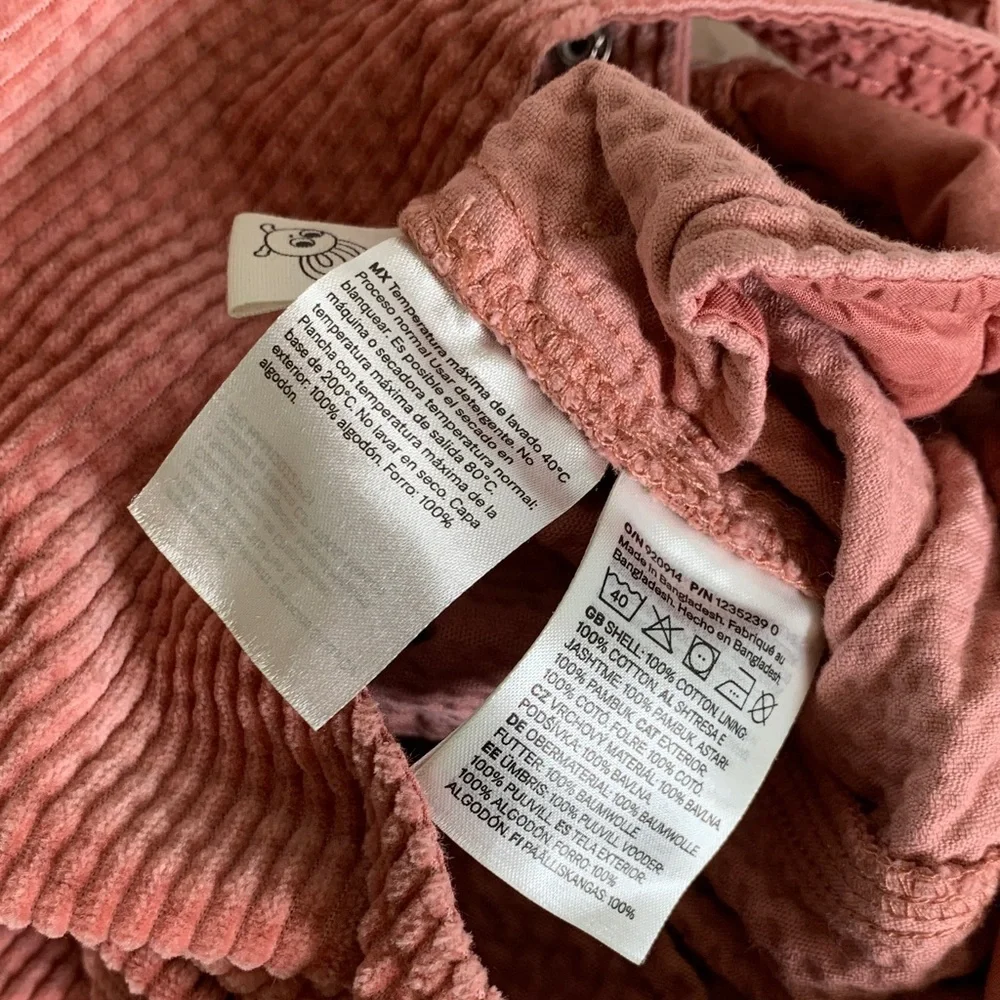 H&M Adorables Girls Kids Coral Pink Corduroy Overalls 18M